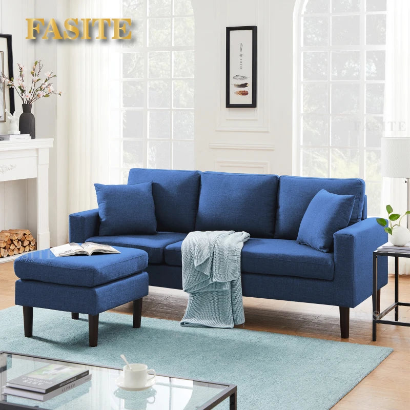 Living Room Sofa, 72" Sectional Sofa With 2 Pillows In Navy Blue Fabric On Left Hand Side Interior Decoration