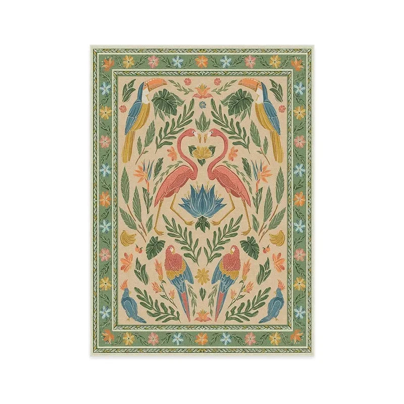 Bohemian Rug – Retro Animal & Plant Motif Carpet for Living Room & Bedroom