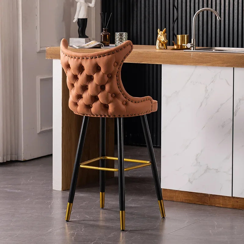 Flannel Light Luxury Bar Chairs for Kitchen Modern Minimalist Backrest Bar Stool Creative Designer Household High Stool