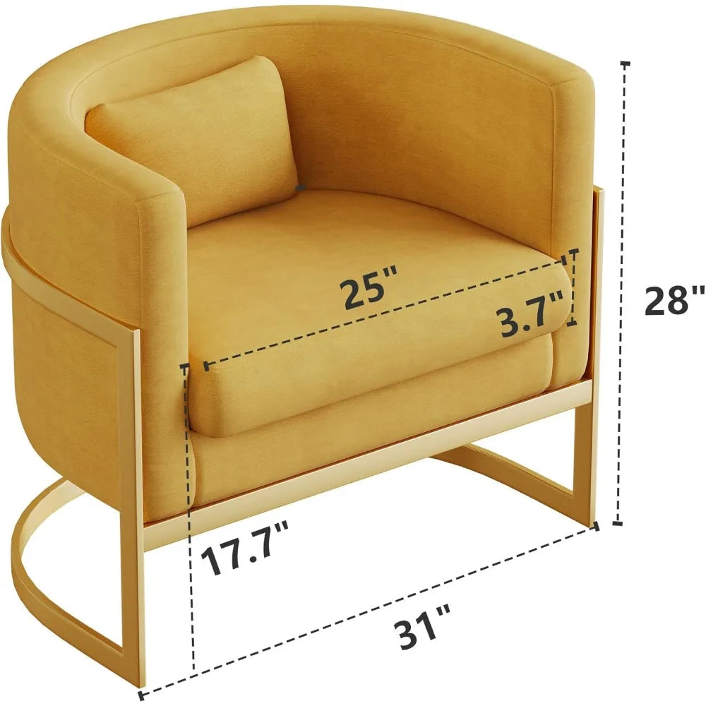 Velvet Accent Chair Modern Barrel Chair with Gold Legs Upholstered Armchair for Bedroom Living Room Sofa Chair Club Side Chairs