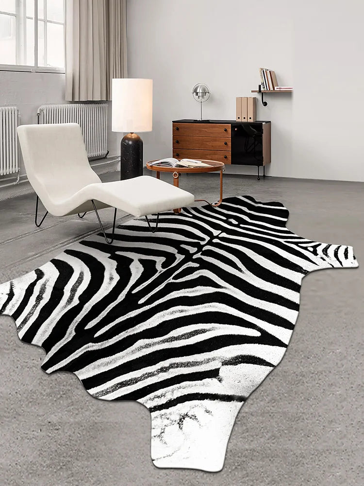 Irregular Faux Cowhide Area Rug - Plush Anti-Slip Mat
