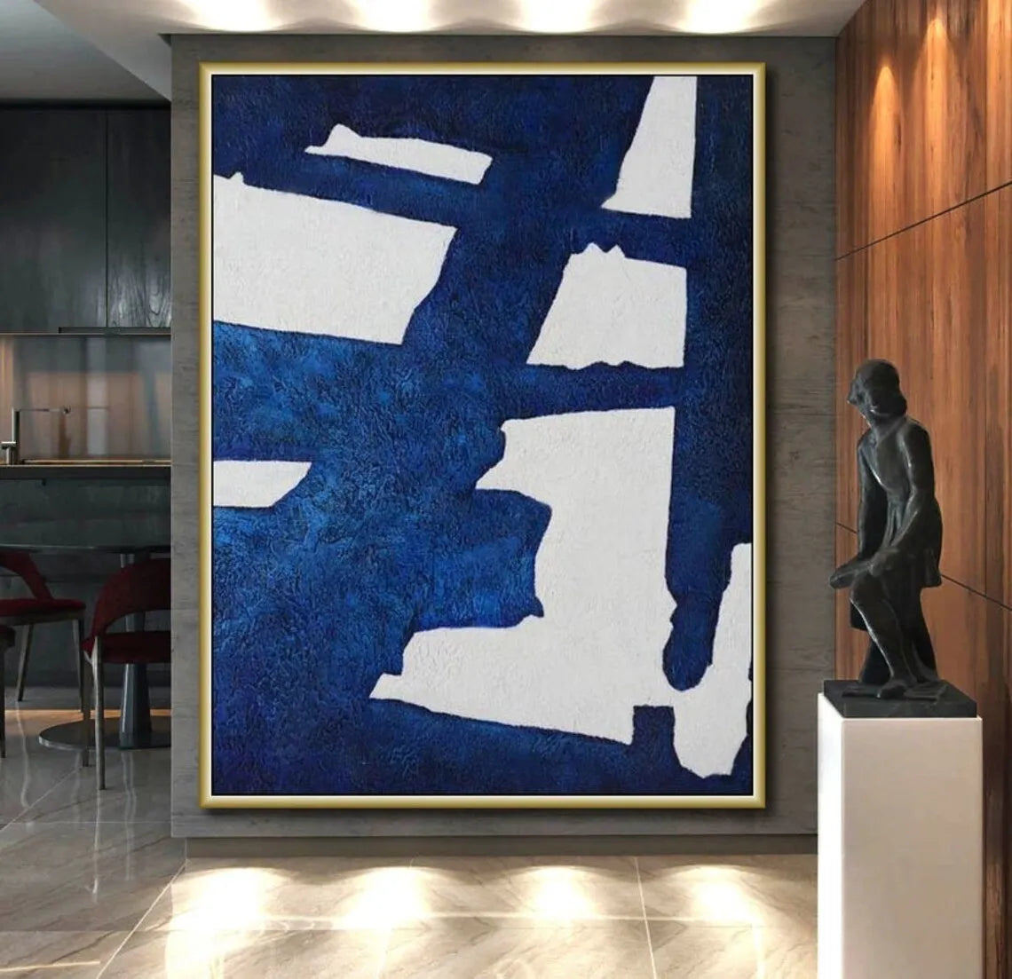 Original Contemporary Canvas Art Handmade Oil Painting Large Blue Abstract Wall Art Home Decor Painting For Living Room Bedroom