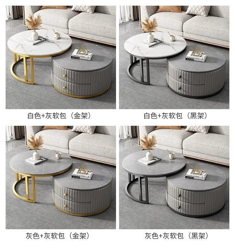2pcs Light Luxury Rock Plate Tea Coffee Tables Minimalist Modern Scalable Center Tables Sofa Side Table Living Room Furniture