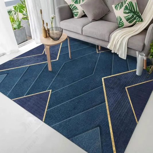 Crystal Velvet Modern Simple Nordic Fashion Blue Gilt Geometric Carpet Living Room Sofa Tea Table Carpet Bedroom Bed Rug