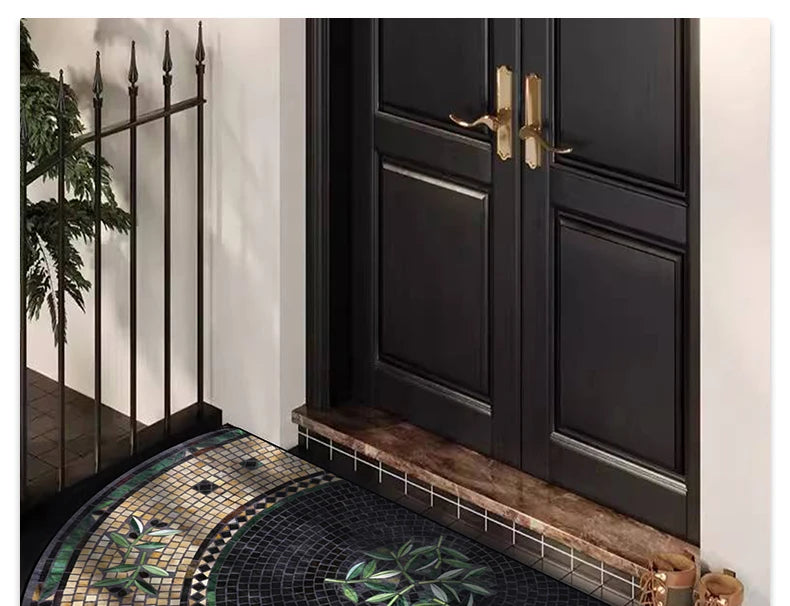Semicircular Entrance Mat - Marble Texture Anti-Slip Door Rug