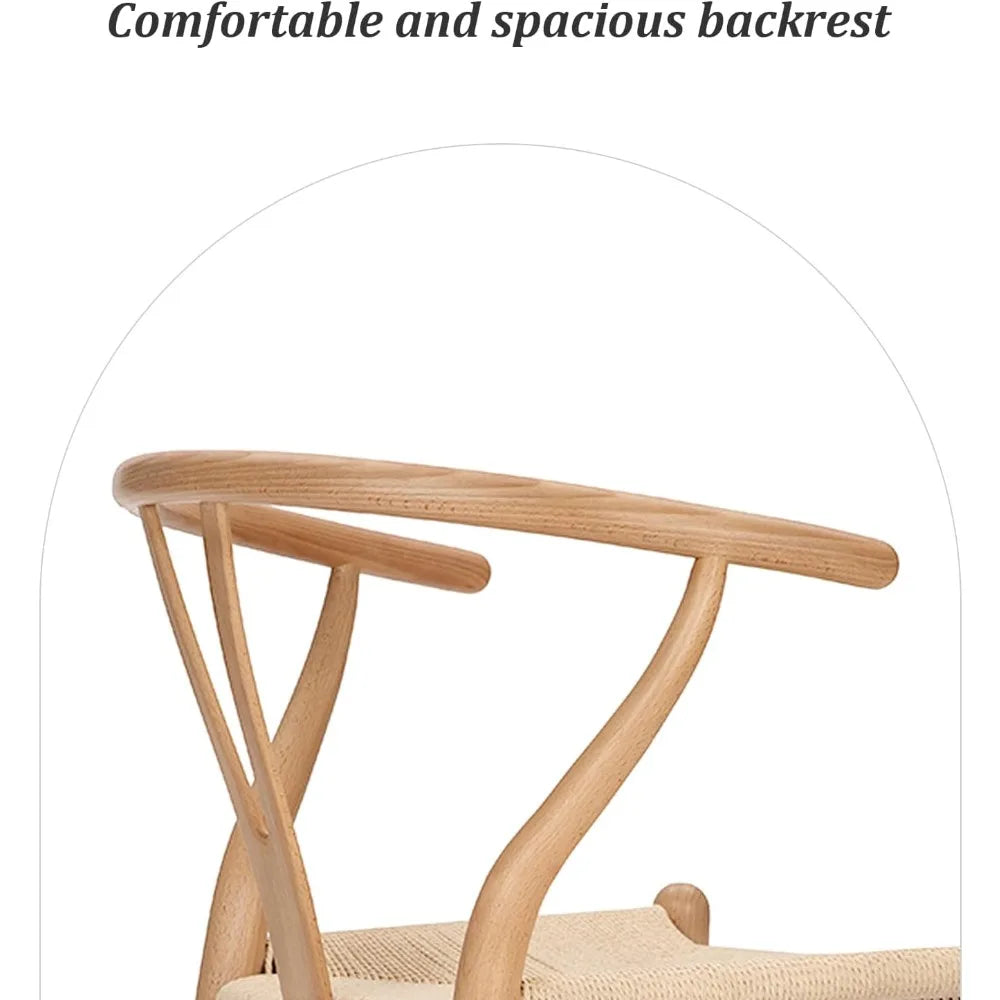 Wishbone Dining Chair Set of 2 - Solid Beech Wood with Woven Rope Seat