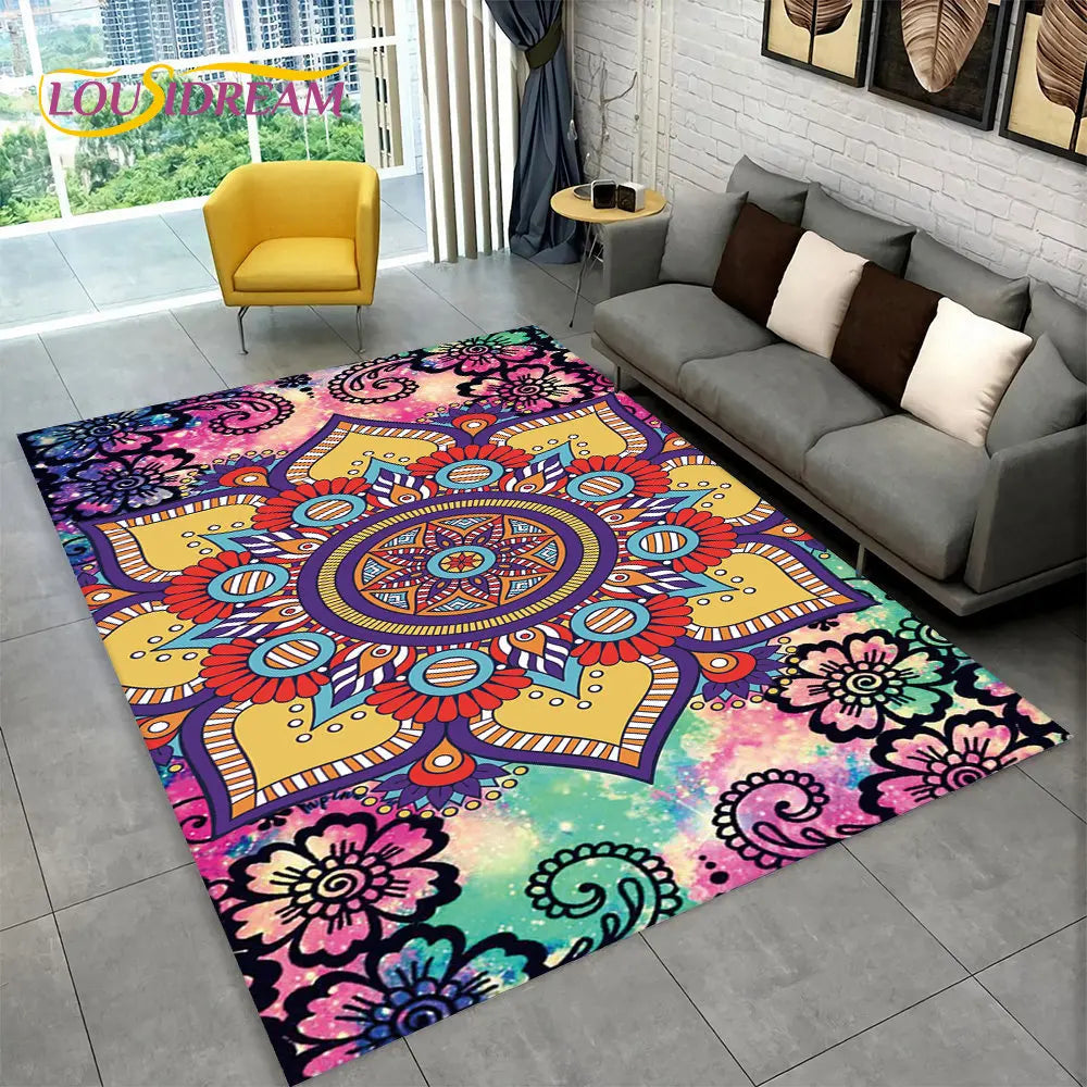 Bohemian Mandala Geometric Area Rug,Carpet Rug for Home, Living Room,Bedroom,Sofa,Doormat,Kitchen ,Kids Room-Non-slip Floor Mats