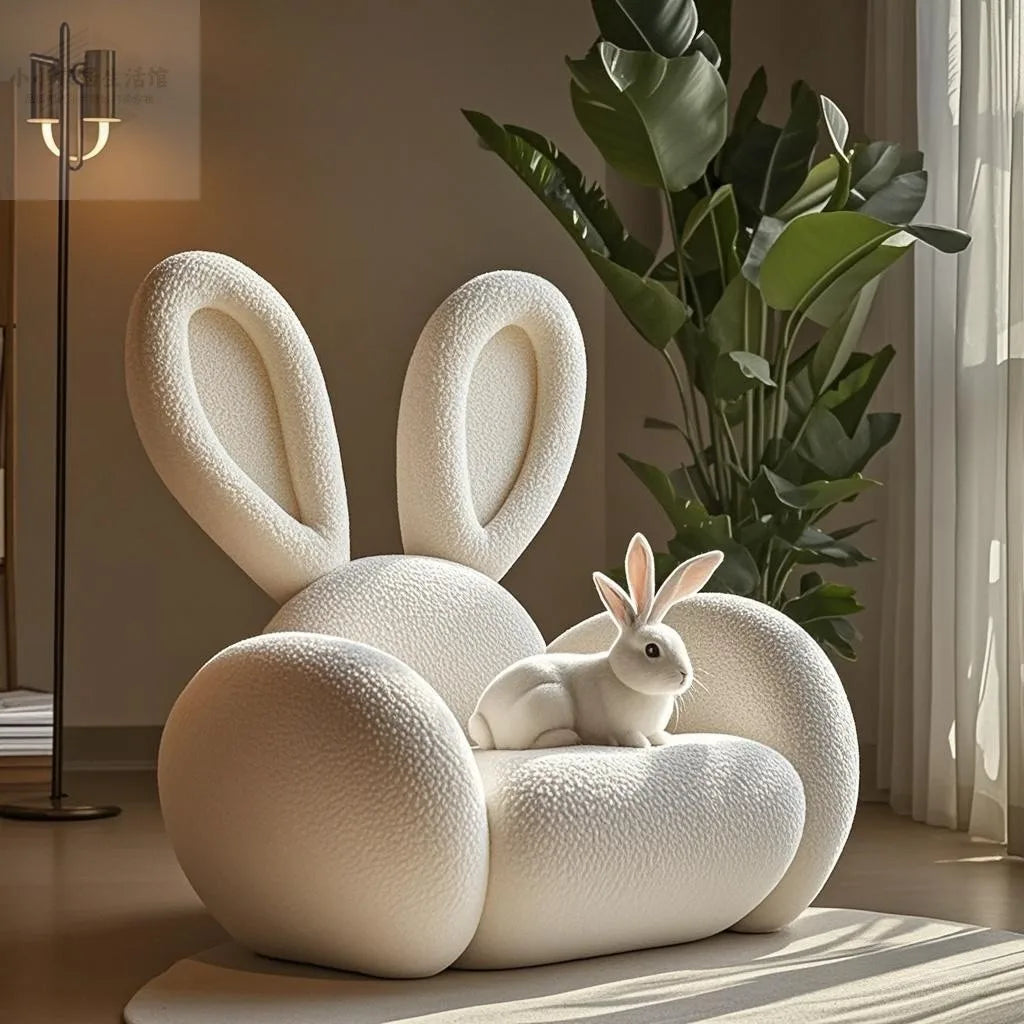 Cream Wind Creative Rabbit Fabric Sofas Living Room Single Sofa Furniture Couch Armchair White Pink Grey 1 Person Sofa luxury