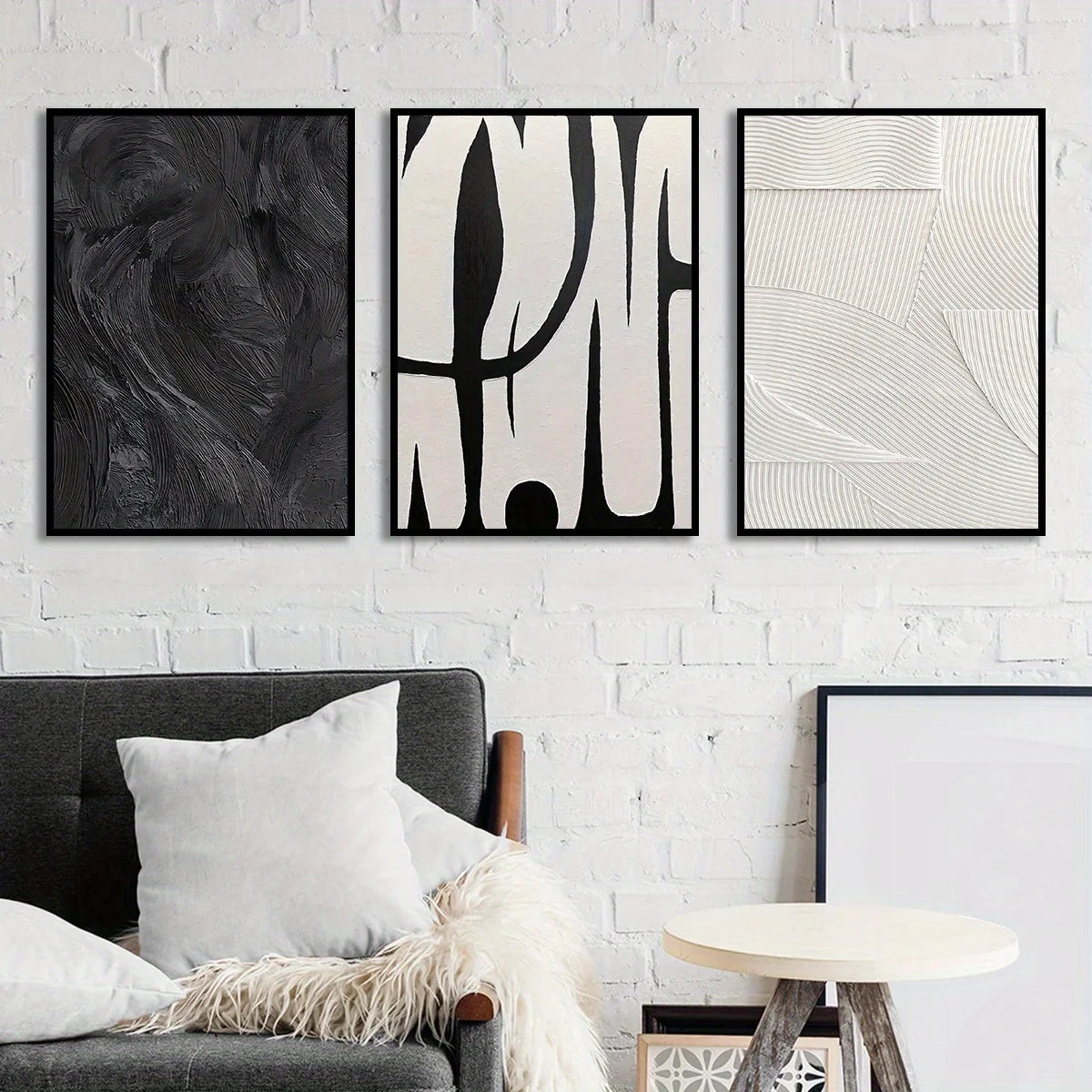 3pcs Abstract Black and White Canvas Wall Art Set Posters, Texture Paintings, Ideal Gift for Room Decoration
