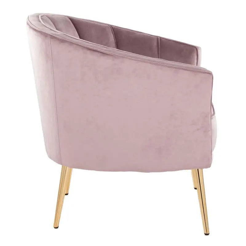 Glam Accent Chair in Gold Metal and Blush Pink Velvet, Modern Design for Living Room or Bedroom, Stylish and Comfortable