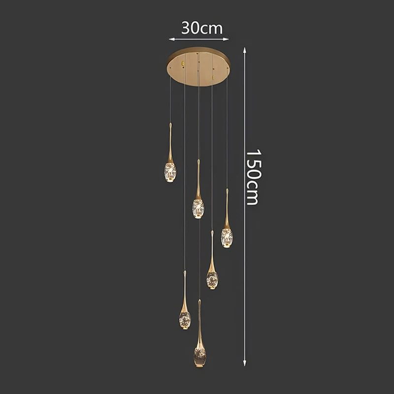 Crystal Chandelier: Multi-Drop Spiral Pendant Light in Gold - 30cm x 120cm