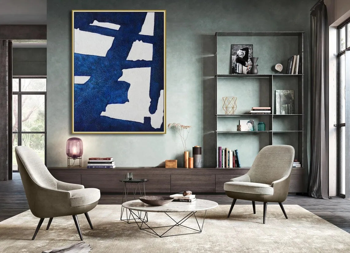 Original Contemporary Canvas Art Handmade Oil Painting Large Blue Abstract Wall Art Home Decor Painting For Living Room Bedroom