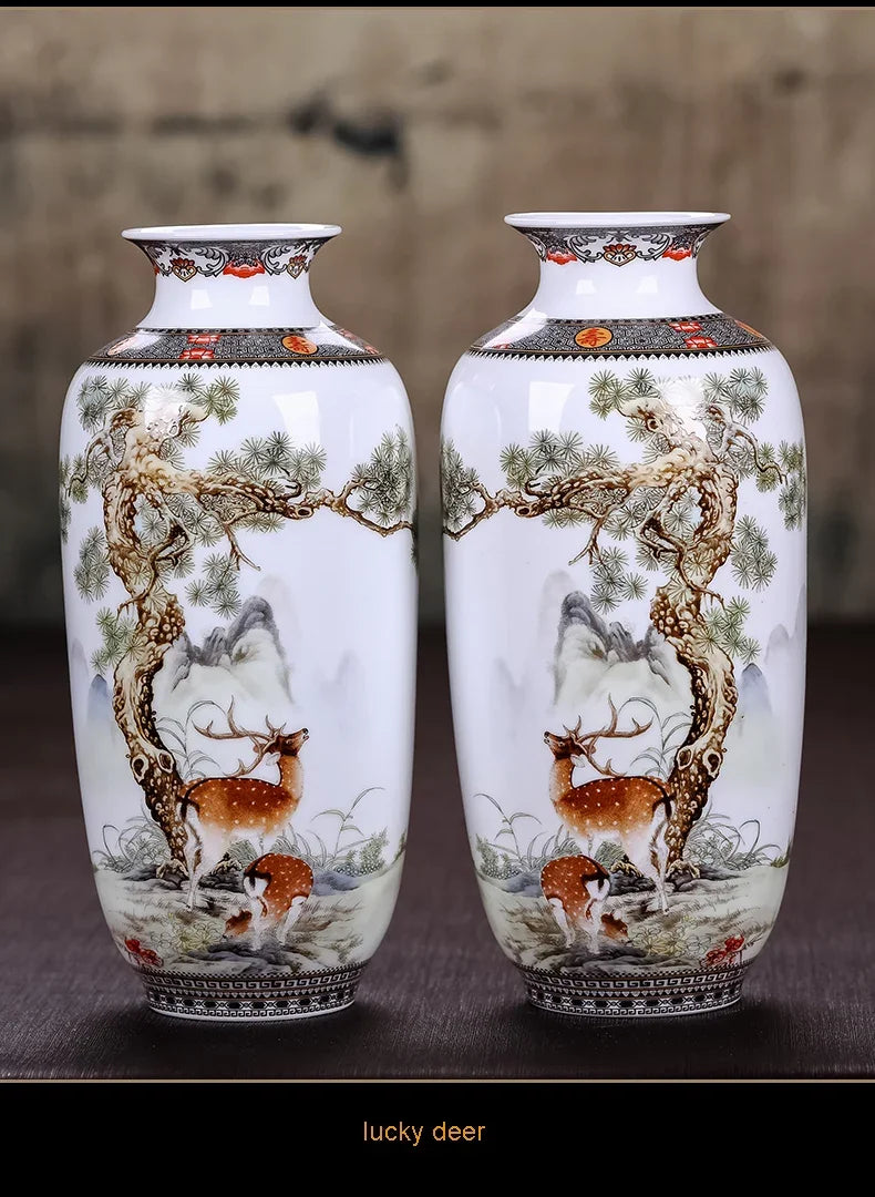 Ceramic Jingdezhen Vase Chinese Traditional Flower Vases Living Room Decoration Vase Fine Smooth Surface Furnishing Articles