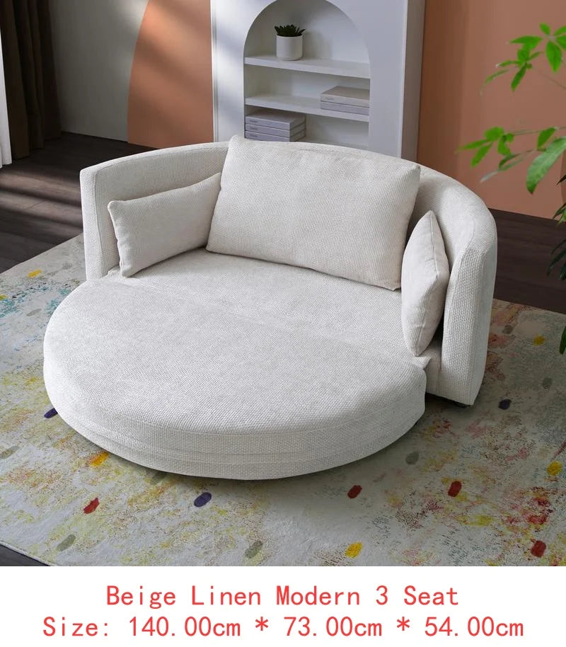 Multi-Functional Foldable Sleeper Sofa Bed, Adjustable Futon Couch, Circular Lazy Sofa for Living Room & Balcony, Beige, 2