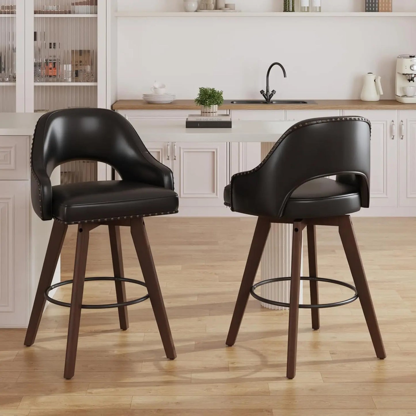Swivel Bar Stools Set of 4,24" Seat Height Modern PU Leather Upholstered Bar Chair for Kitchen Counter,