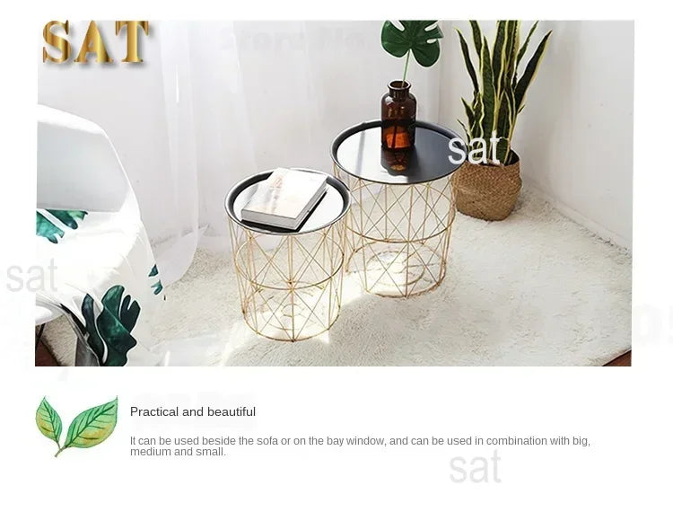 -New Nordic Golden Iron Metal Coffee Table Dirty Storage Basket Tea Fruit Snack Service Plate Tray Bed Living Room Sofa Side