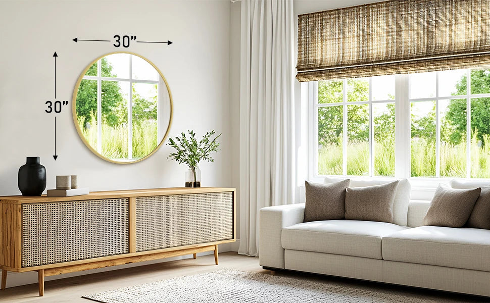 Round Wall Mirror 30" - Gold Metal Frame with Tempered Glass