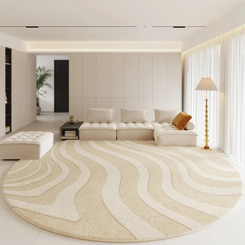 Geometric Round Rug - Modern Textured Living Room Carpet