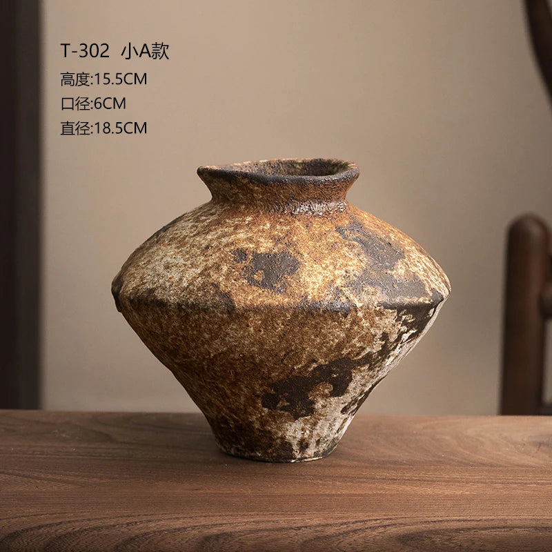 Jingdezhen Ceramic Vase Retro Style Nostalgic Pure Handmade B & B Hotel Tea Room Wabi Sandy Wind Zen Ornament Flower Ware