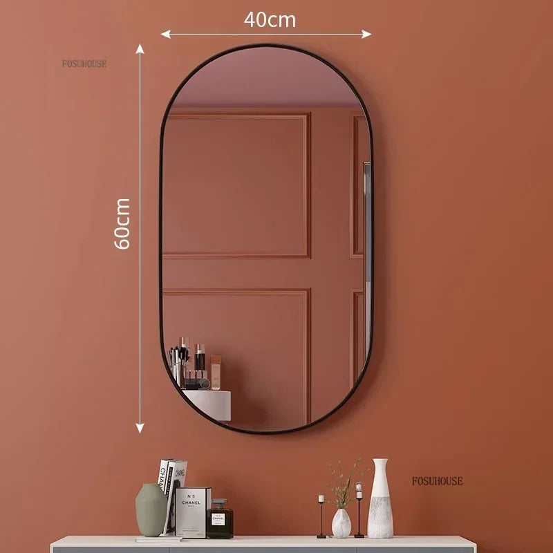 Oval Bathroom Mirror - Wall-Mounted - Black or Gold Metal Frame