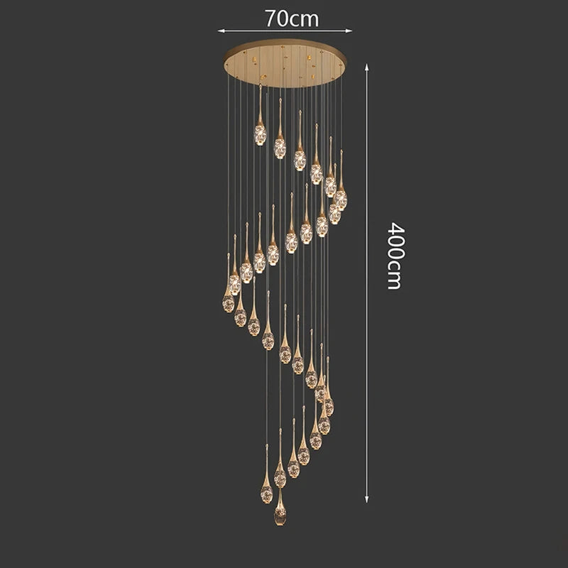 Crystal Chandelier: Multi-Drop Spiral Pendant Light in Gold - 30cm x 120cm