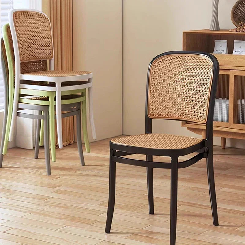 Black Rattan Dining Chair with Natural Cane Webbing and Cushion