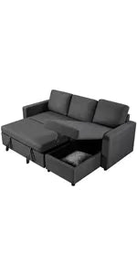 w/Pull-Out Trundle Bed Sleeper Sofa Convertible Couch for Limited Spaces Living Room Bedroom Guest Room Dark Gray 55.5 in
