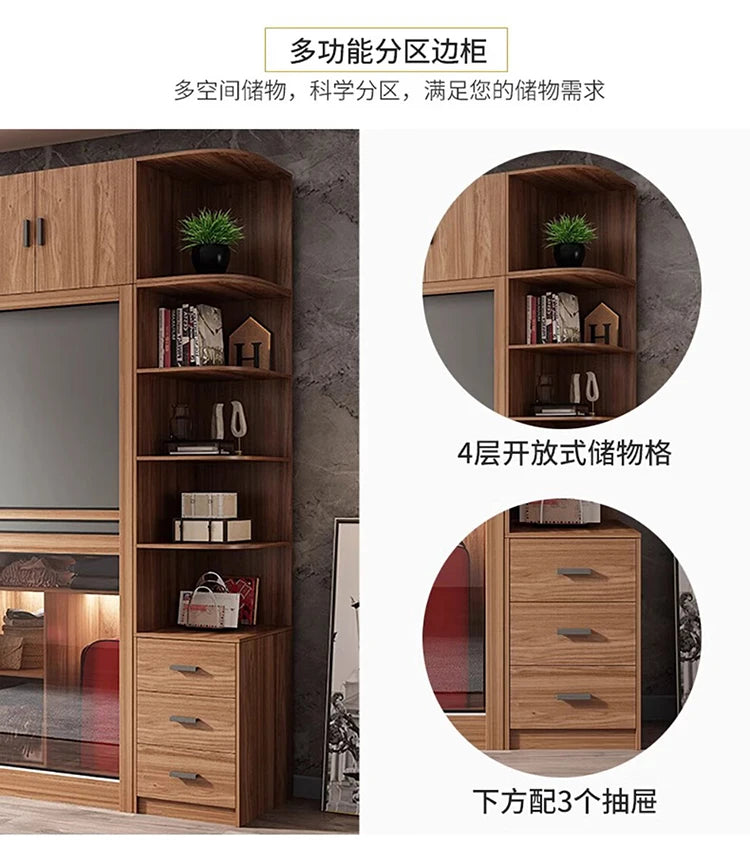 Nordic Wardrobe Bedroom Simple Glass Sliding Door Walnut Color Cabinet Sliding Door Wardrobe
