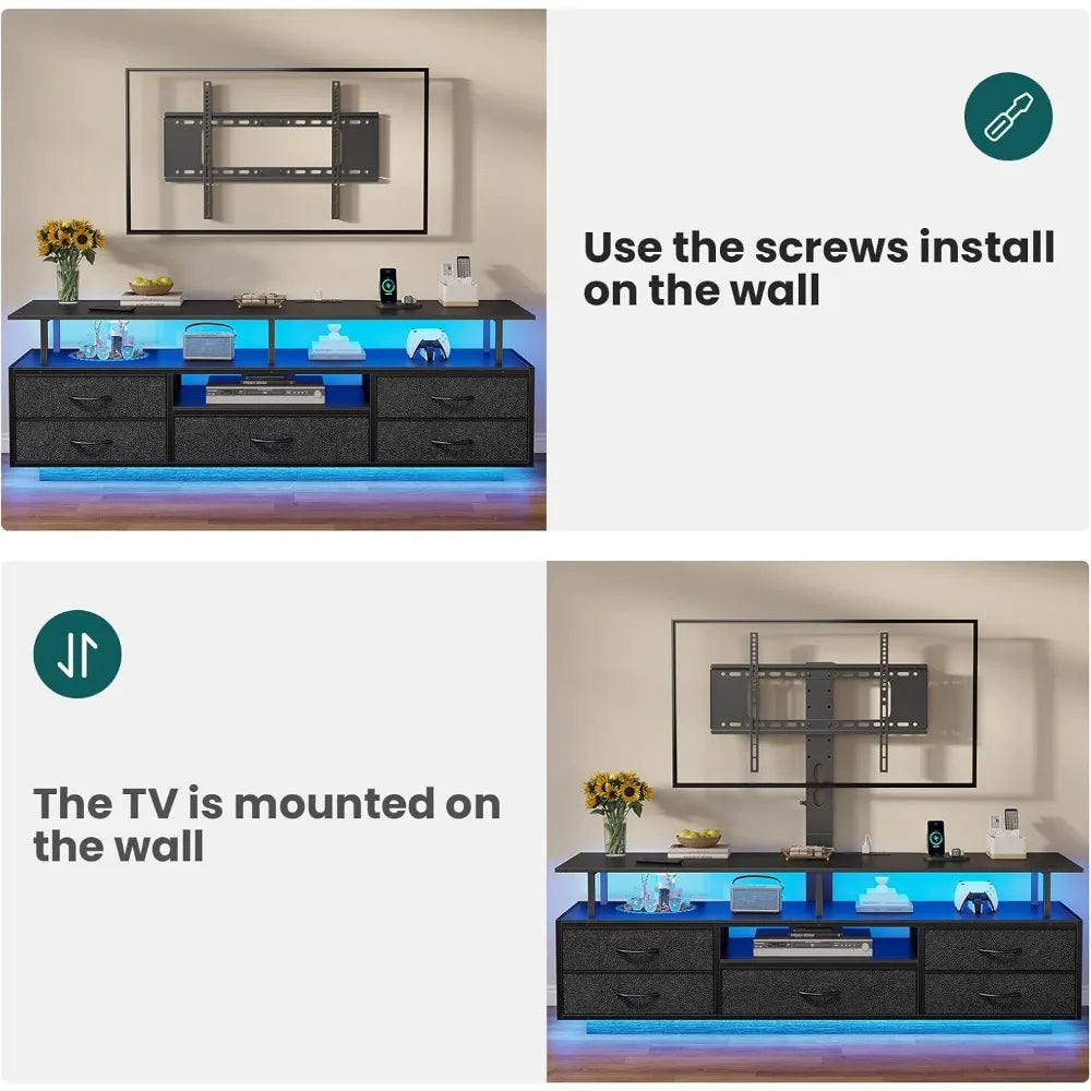 TV Stand with Mount for 32/55/65/70 inch TVs, LED TV Stand with Power Outlets & Storage, Entertainment Center with Storage