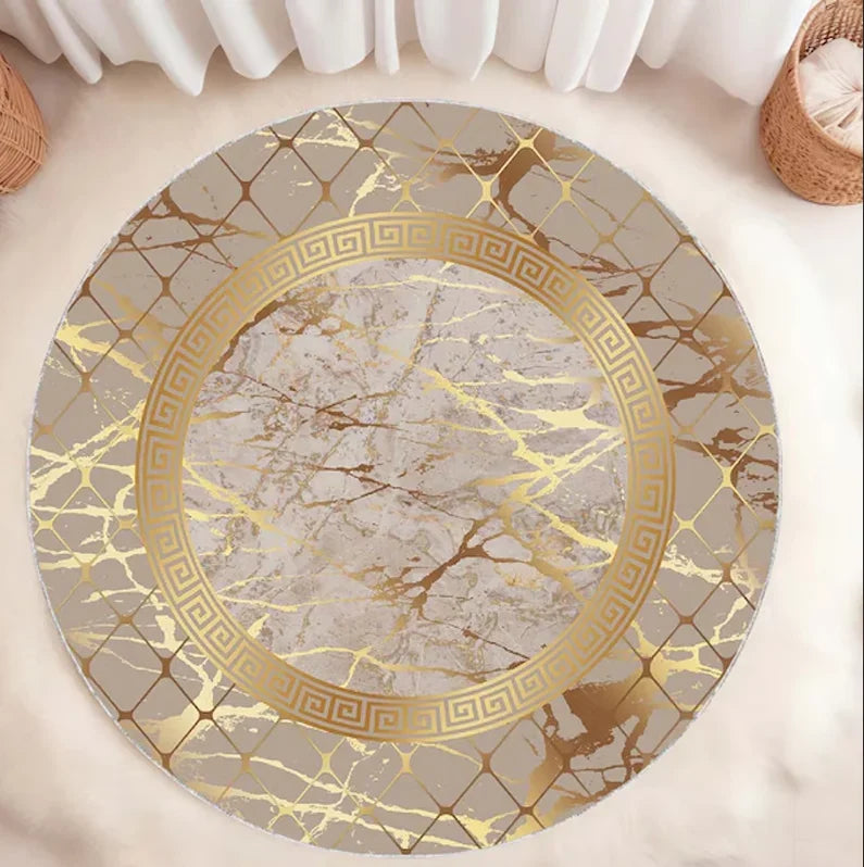 Gold Marble Round Rug, Gold Greek Round Rugs Modern Marble Rug Marble Door Mat Dining Room Rug Modern Washable Rug Trendy Rug