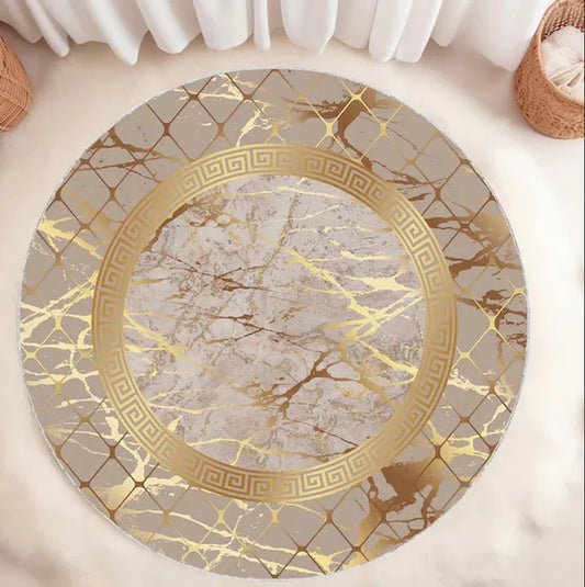 Gold Marble Round Rug, Gold Greek Round Rugs Modern Marble Rug Marble Door Mat Dining Room Rug Modern Washable Rug Trendy Rug
