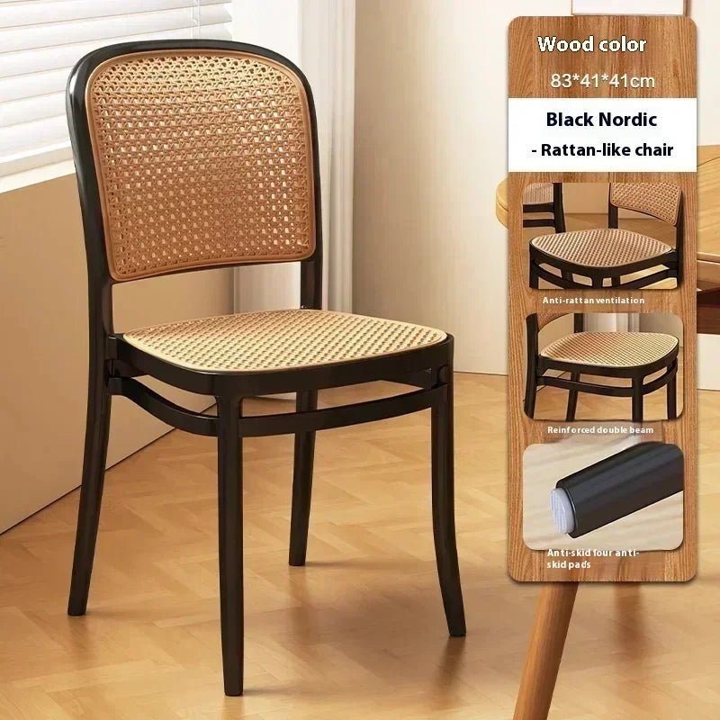 Black Rattan Dining Chair with Natural Cane Webbing and Cushion