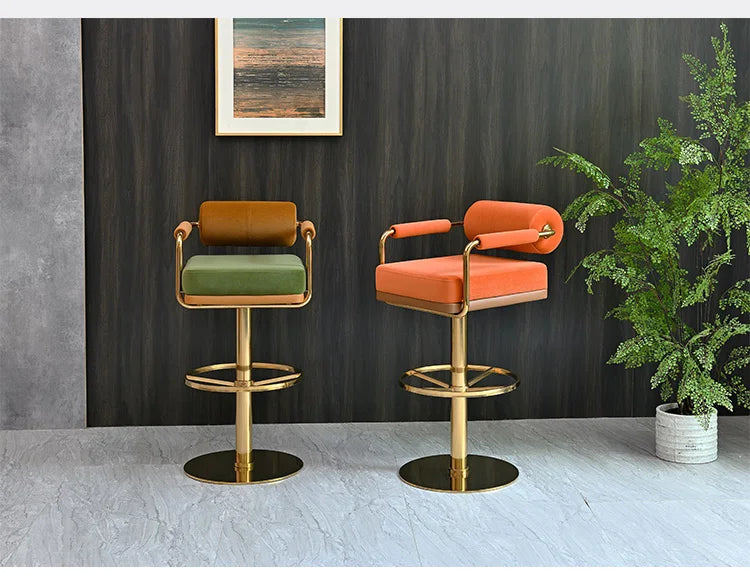 Modern Luxury Bar Stools with Backrest and Gold Base Counter Swivel Bar Stool Custmized Color