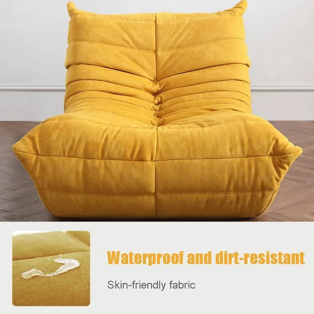 Yellow Channel-Quilted Floor Sofa - Caterpillar Bean Bag Chair