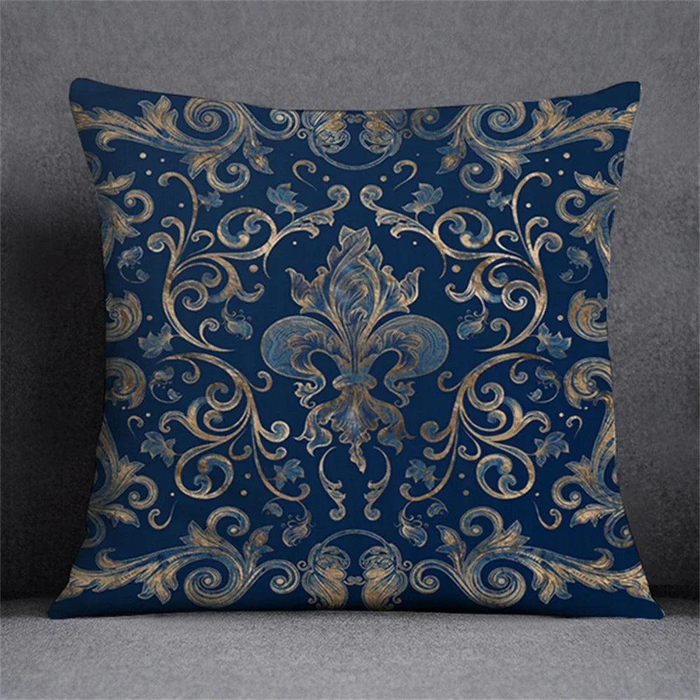 Black Gold Elegant Design Cushion Cover Symmetrical Plant Pillowcase Home Car Pillows Decor For Living Room Sofa Square Cushions