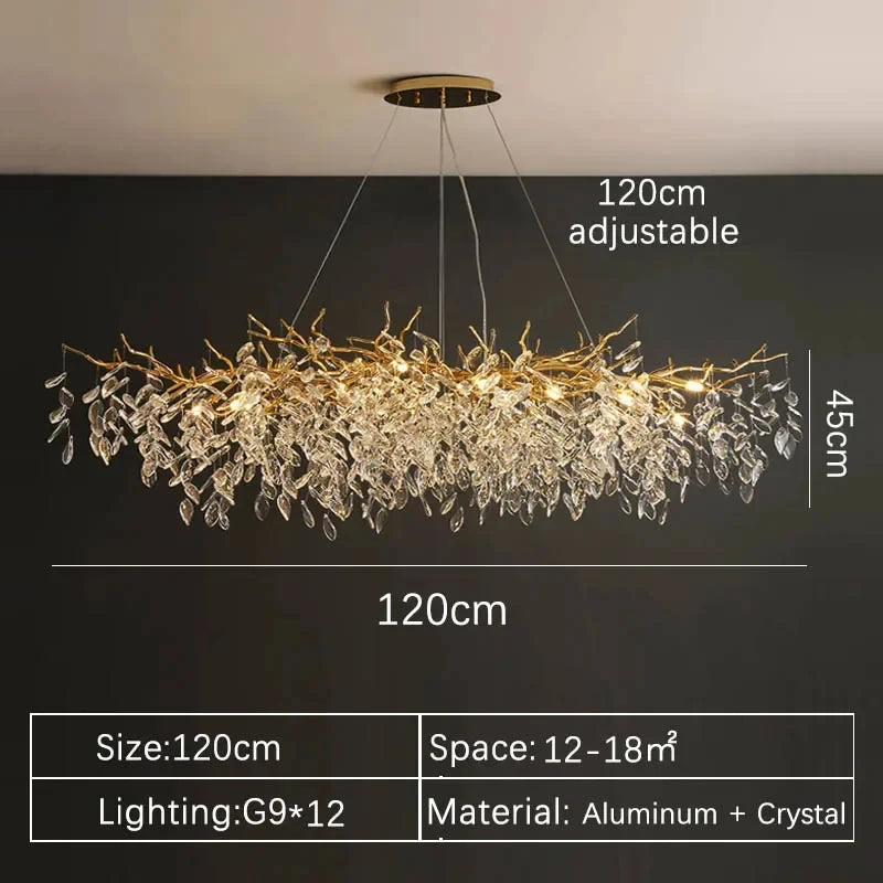 Crystal Chandelier: Luxury Gold Leaf Design LED Pendant Light for Dining & Living Room