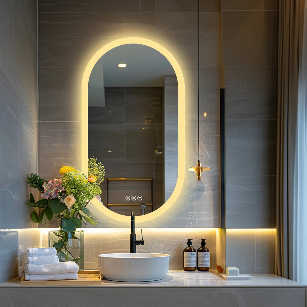 Oval LED Bathroom Mirror with Anti-Fog - Dimmable Lighting, 500x1000mm