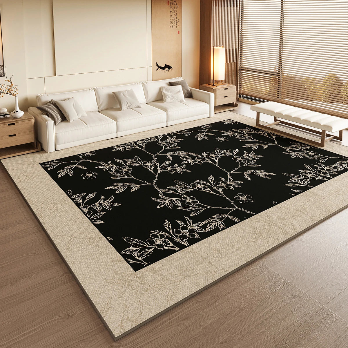 Black and White Area Rug - Crystal Velvet Low Pile with Non-Slip Backing