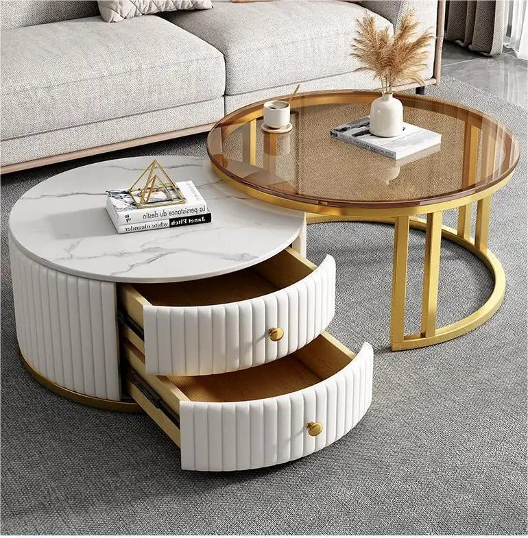 2pcs Light Luxury Rock Plate Tea Coffee Tables Minimalist Modern Scalable Center Tables Sofa Side Table Living Room Furniture