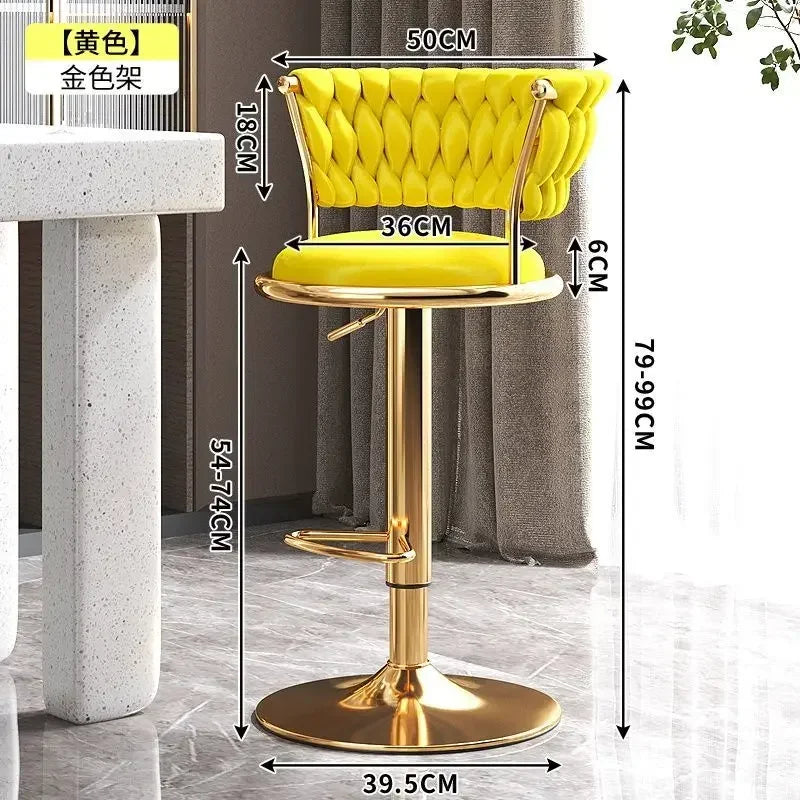 Black And Golds Bar Stool Beige High Kitchen Home Light Luxury Backrest Chair Iron Island Tabourets De Bar Dining Chairs Hocker