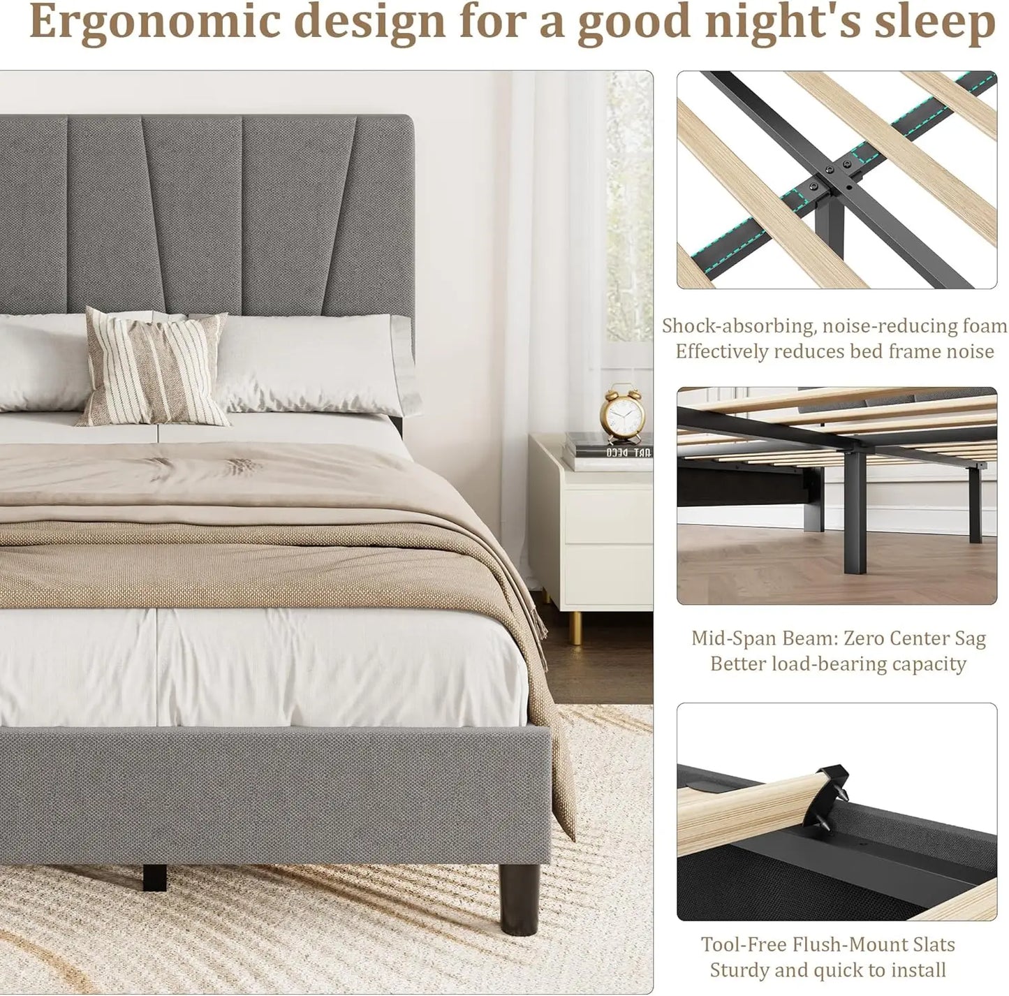 Twin Size Platform Bed Frame with Adjustable Upholstered Headboard