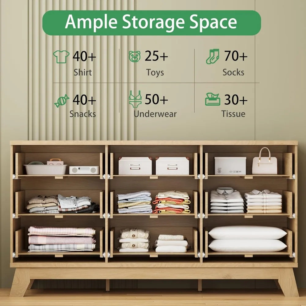 Fluted 9 Drawer Dresser for Bedroom