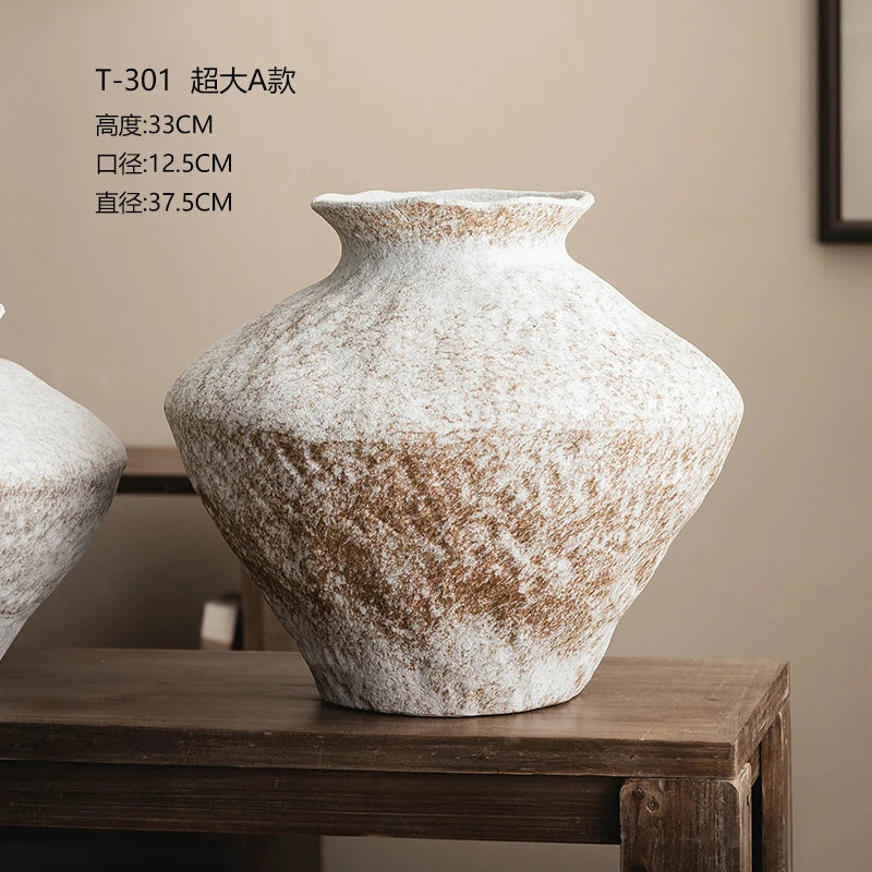 Jingdezhen Ceramic Vase Retro Style Nostalgic Pure Handmade B & B Hotel Tea Room Wabi Sandy Wind Zen Ornament Flower Ware