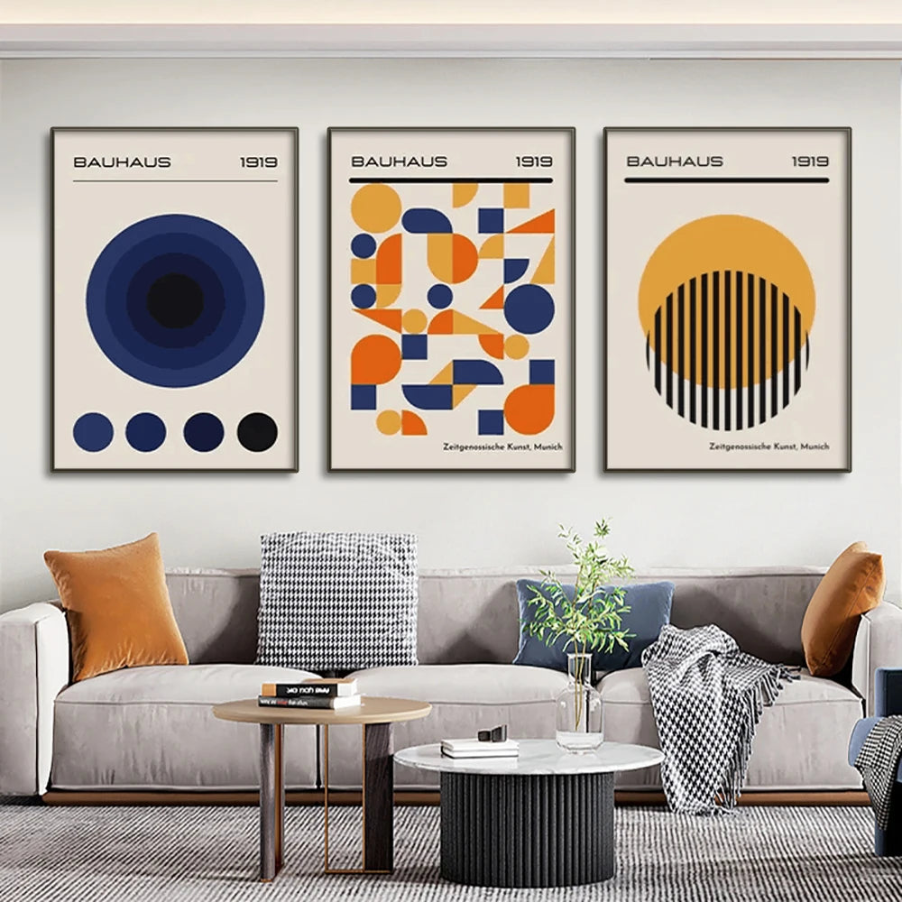 Mid Century Modern, Bauhaus Style  Abstract Geometric Posters Wall Art, Canvas Painting Prints Pictures Gallery Living Room Interior Home