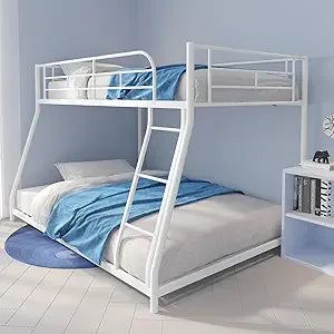 Metal Bunk Bed Frame - With Guardrails, Beds for Dorm,Bedroom,Guest Room,Heavy Duty Metal Slats
