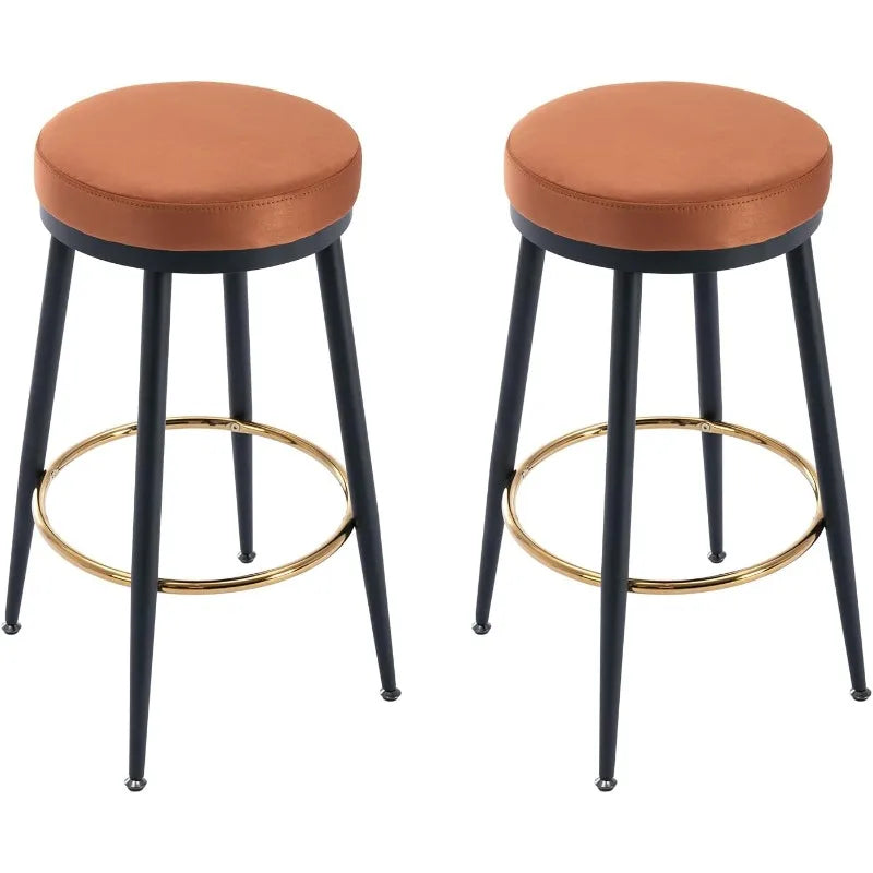 26 Inch Bar Stools Set of 2 Modern Metal Bar Stools with Golded Footrest Velvet Seat for Kitchen Island&Bar, Brown