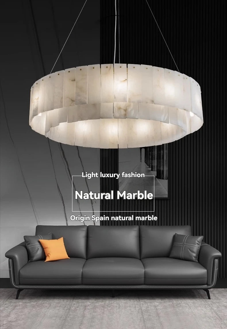 Natural Marble Brass Pendant Light - Nordic Gold Chandelier, Round 45cm
