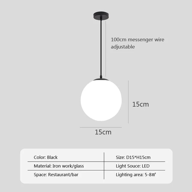 Nordic Glass Ball Pendant Lights Brass Black Hanging Lamp Modern Living Room Dining Bedroom Decor Ceiling Lighting Fixture House
