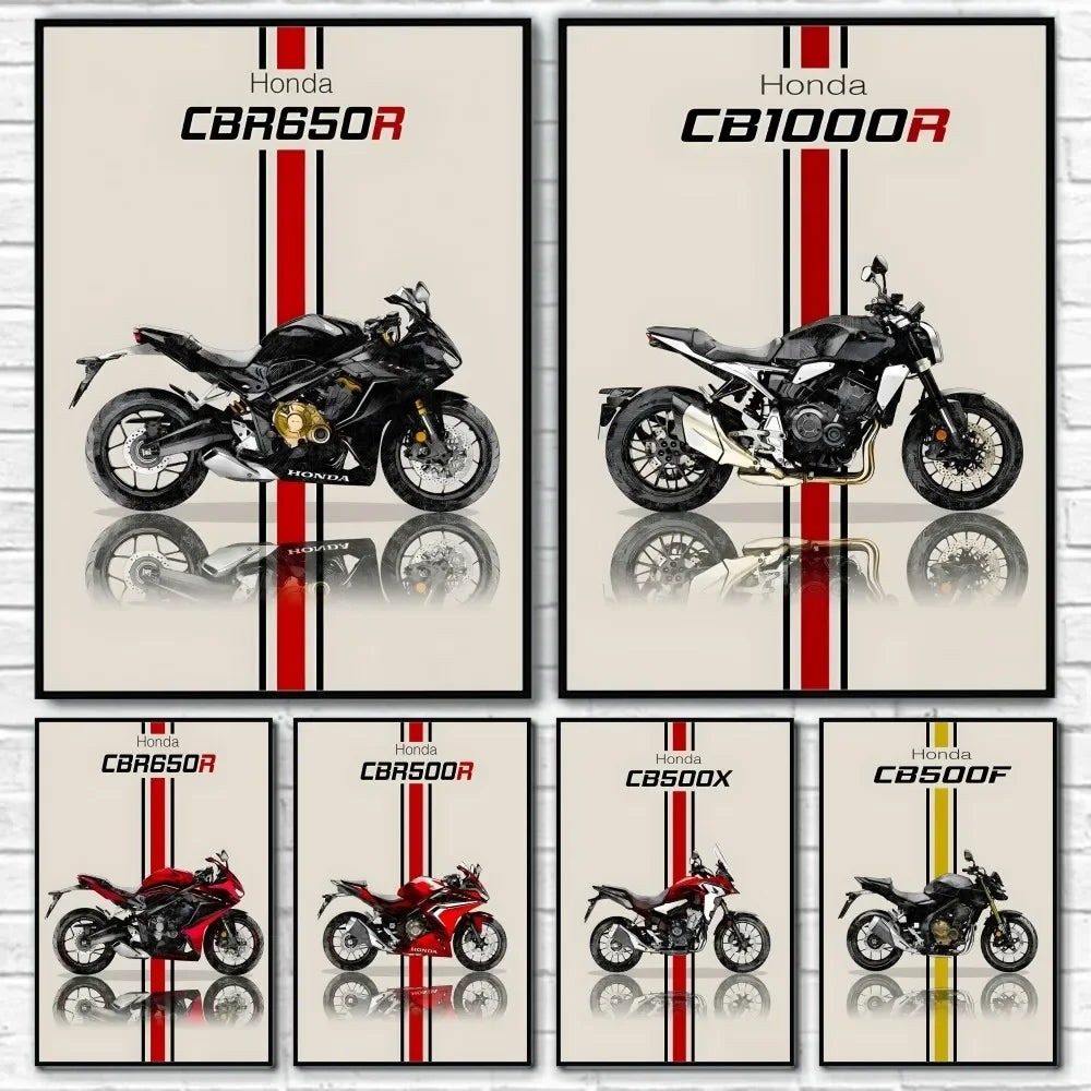 Bold H-HonDAS Motorcycle Poster Canvas Wall Art - Waterproof Print