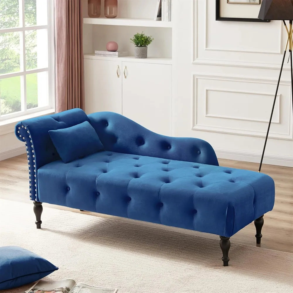Modern Velvet Upholstered Chaise Lounge Indoor Button Tufted Chaise Lounge Chair with Solid Wood Legs Single Sleeper Sofa